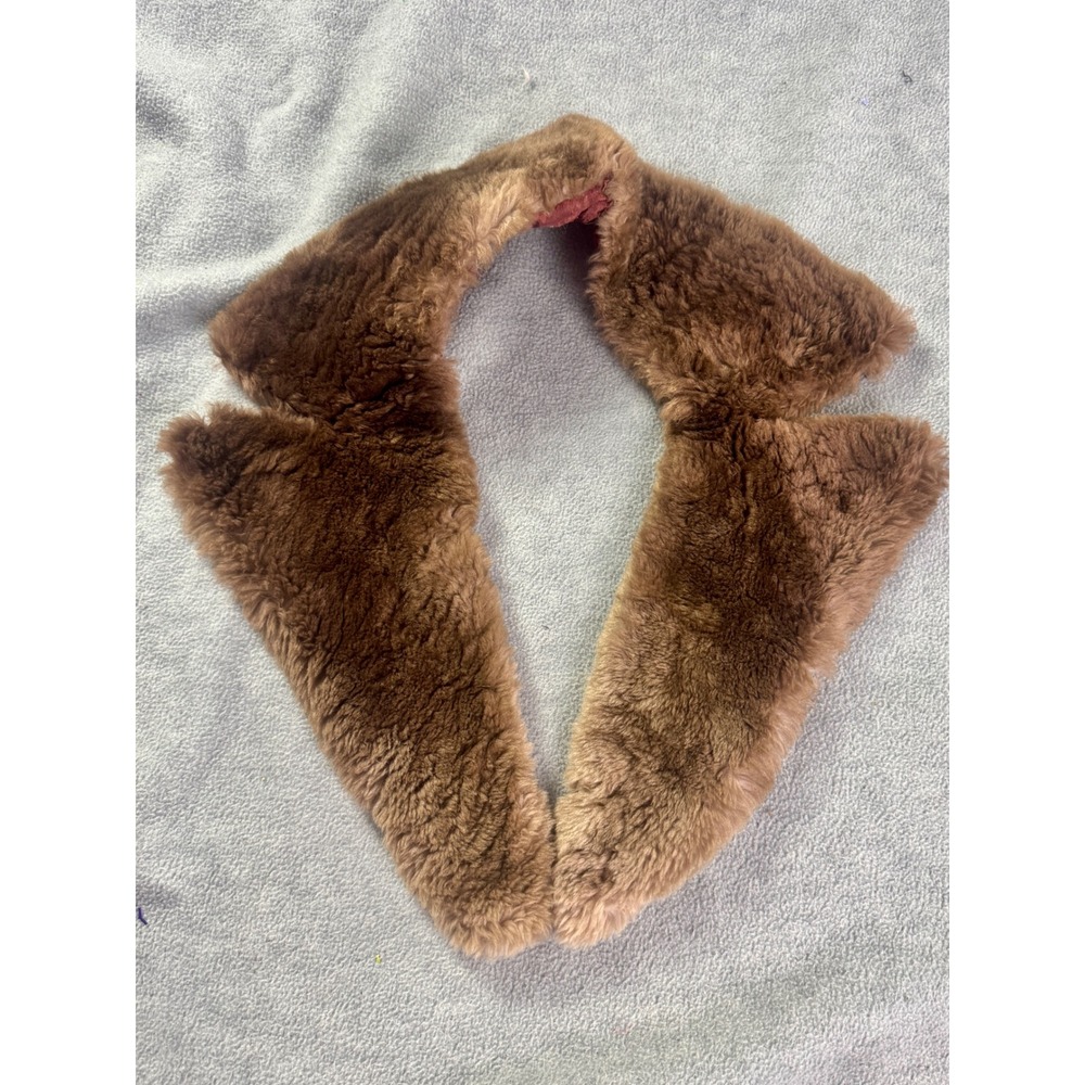 Vintage Brown Faux Fur Detachable Coat Collar‎ Notched Lapel Red Quilted Lining